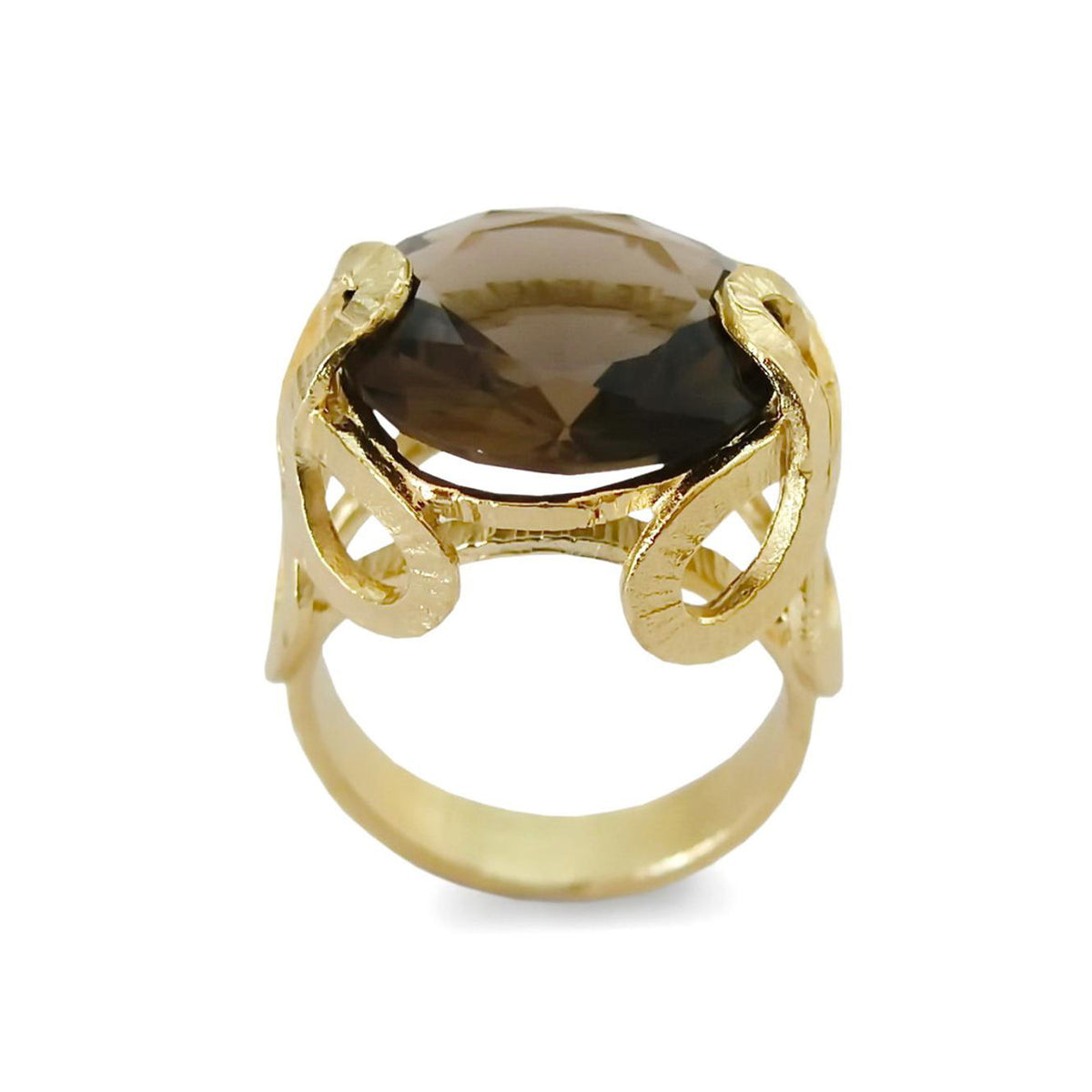 RG1747 Smokey Quartz Textured gold ring