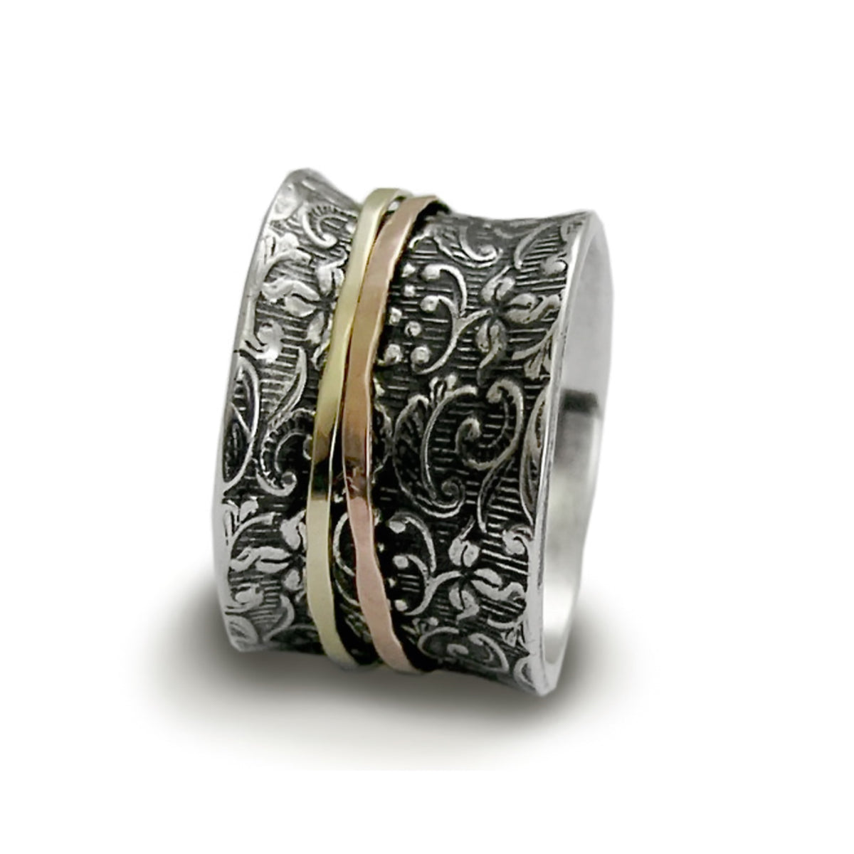 R1209A Rose and Yellow gold floral spinner ring