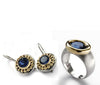R1137+  Sapphire Jewelry Set of Oval two tone ring and drop earrings