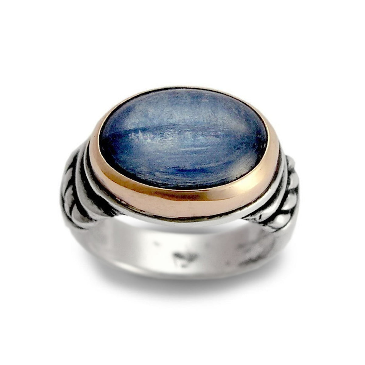 R1497 Large bohemian ring with blue Kyanite