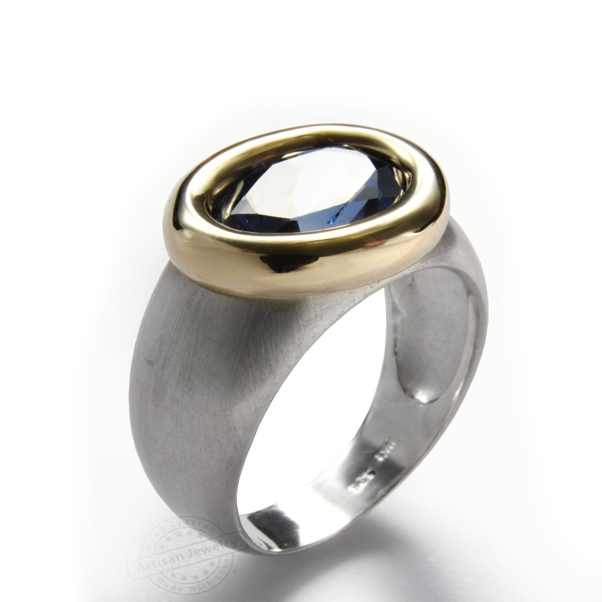 R1137 Two Tone Ring with Blue Sapphire