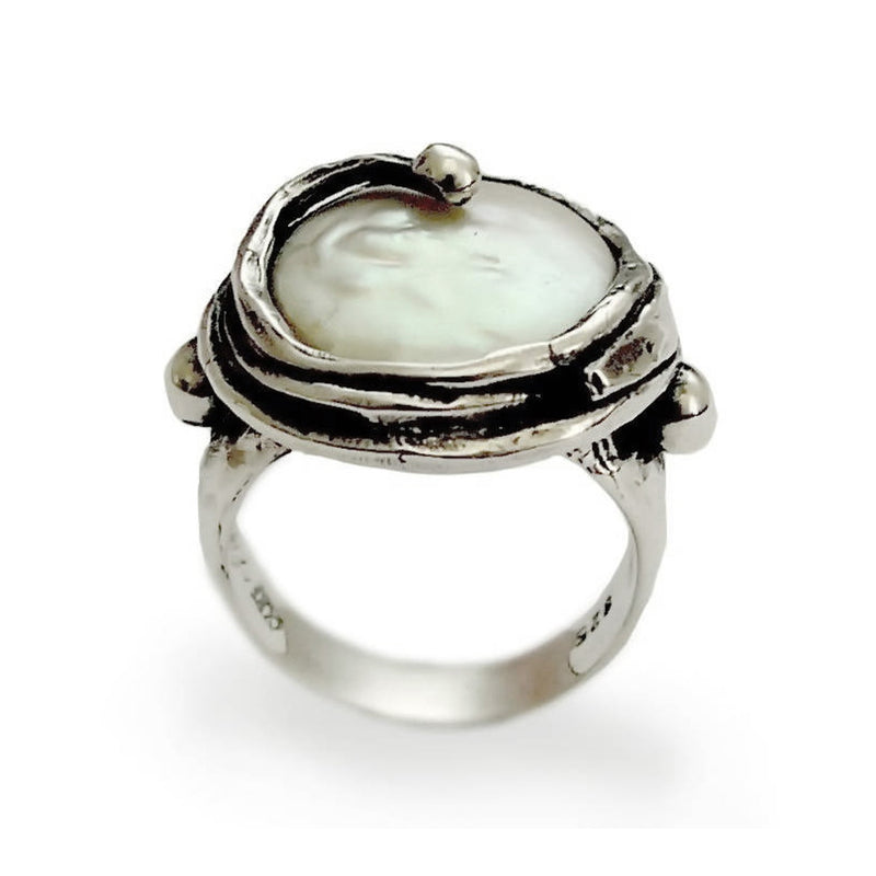 R1470-3 Mother of Pearl silver Orchid ring