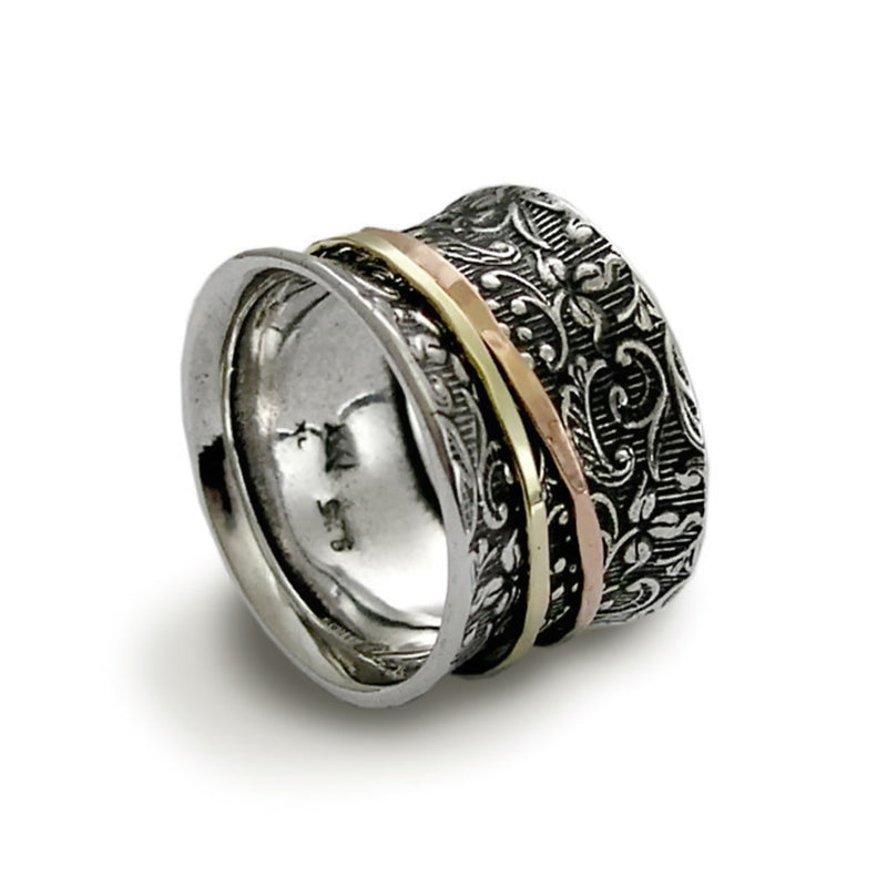 R1209A Rose and Yellow gold floral spinner ring