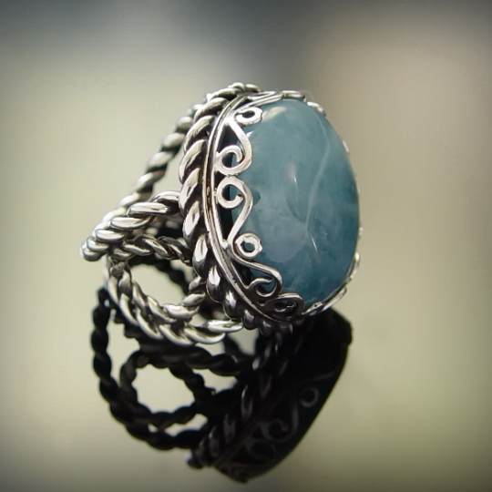 R1750 Bohemian Silver ring with Blue Jade