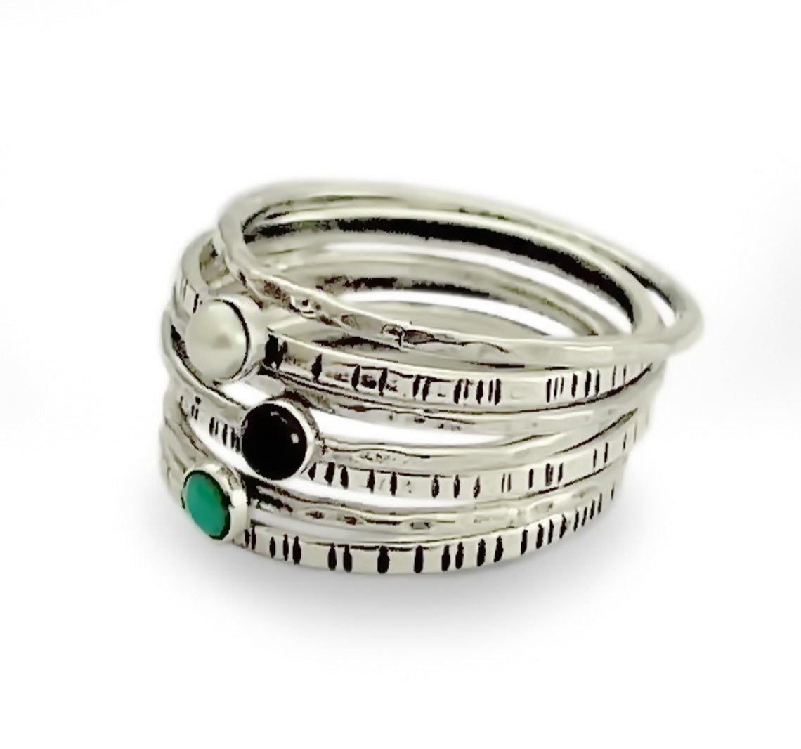 R1594 X-S Birthstones silver stacking ring set