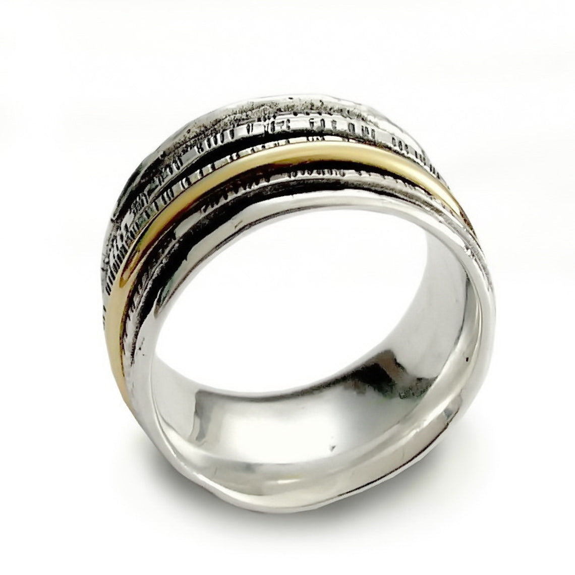 R1075E Mixed metals textured spinner ring