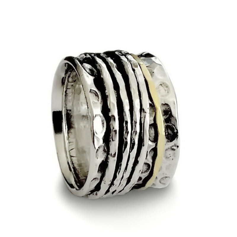 R1734A Wide Textured Silver Band with 5 Spinners