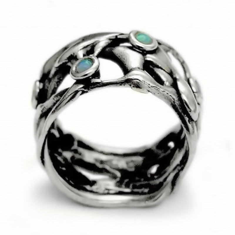 R1590B Sculpture silver band with Opals
