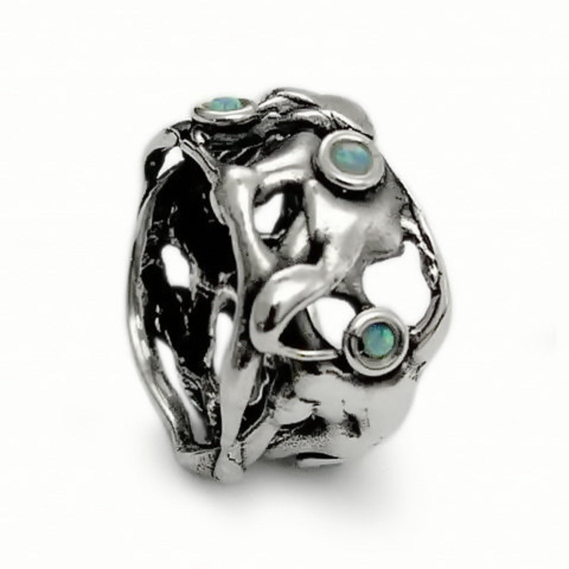 R1590B Sculpture silver band with Opals