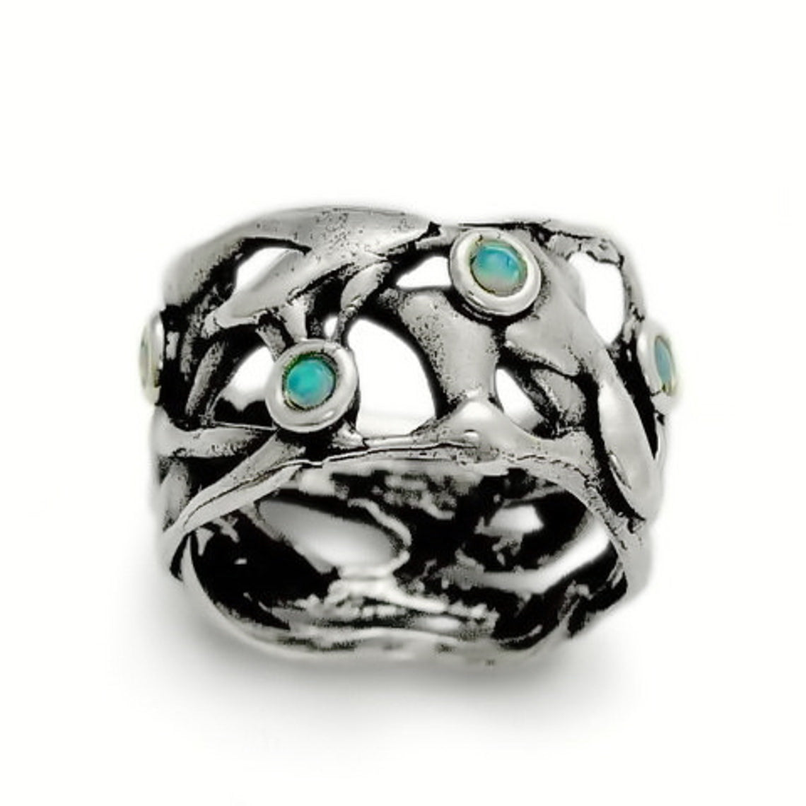 R1590B Sculpture silver band with Opals