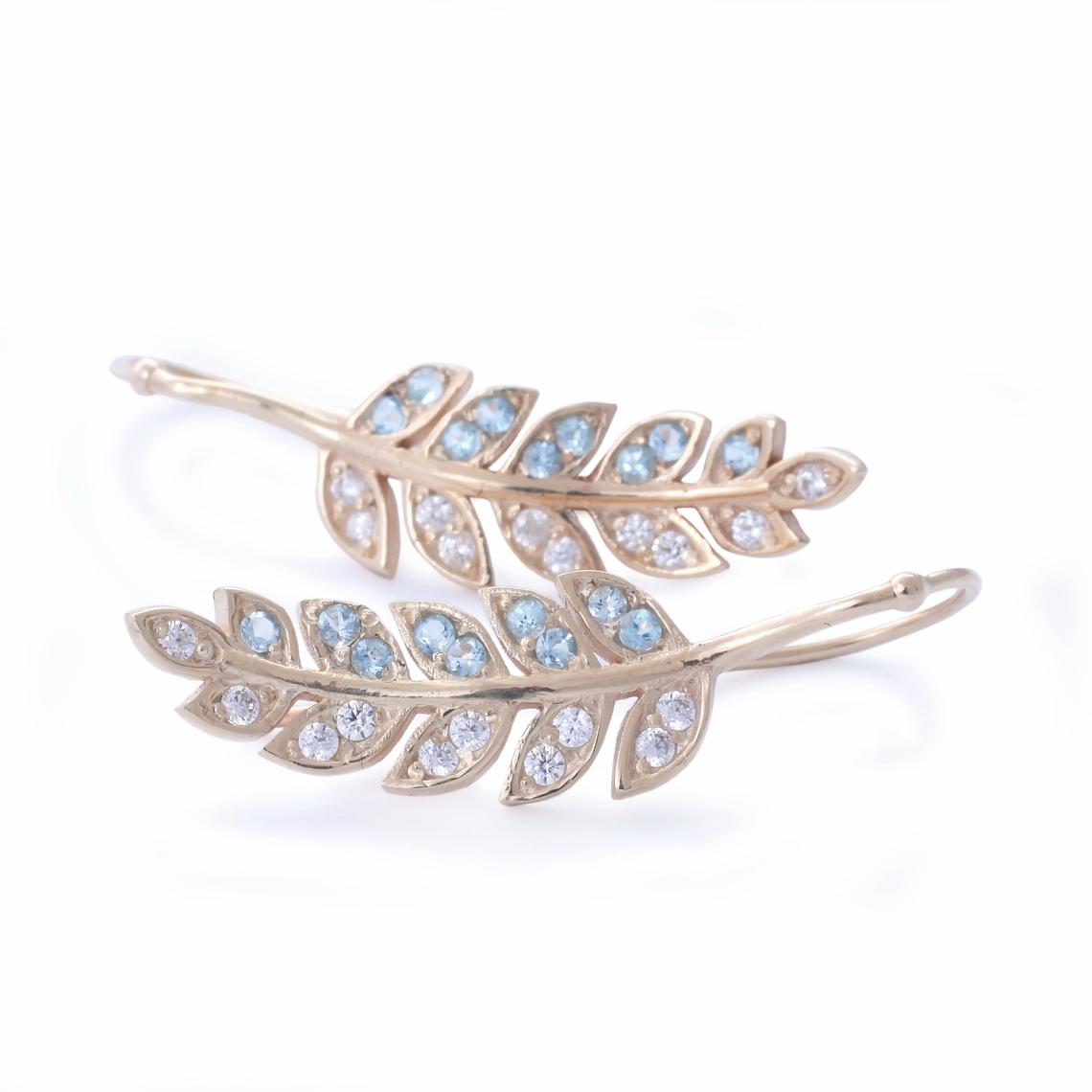 EG2220 Leaf Earrings with Blue Topaz and Zircons