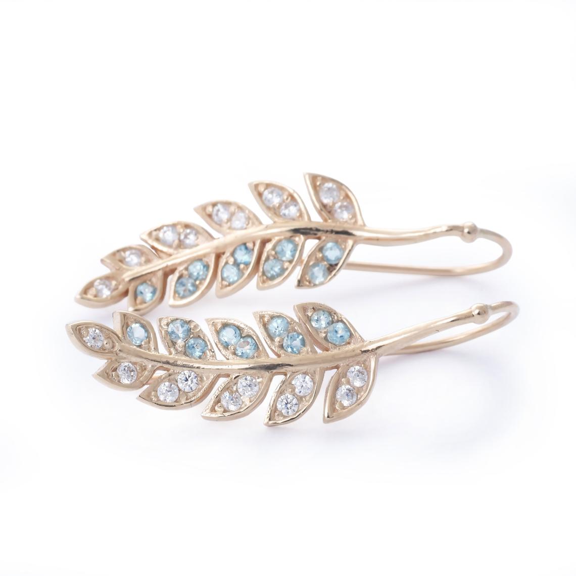 EG2220 Leaf Earrings with Blue Topaz and Zircons