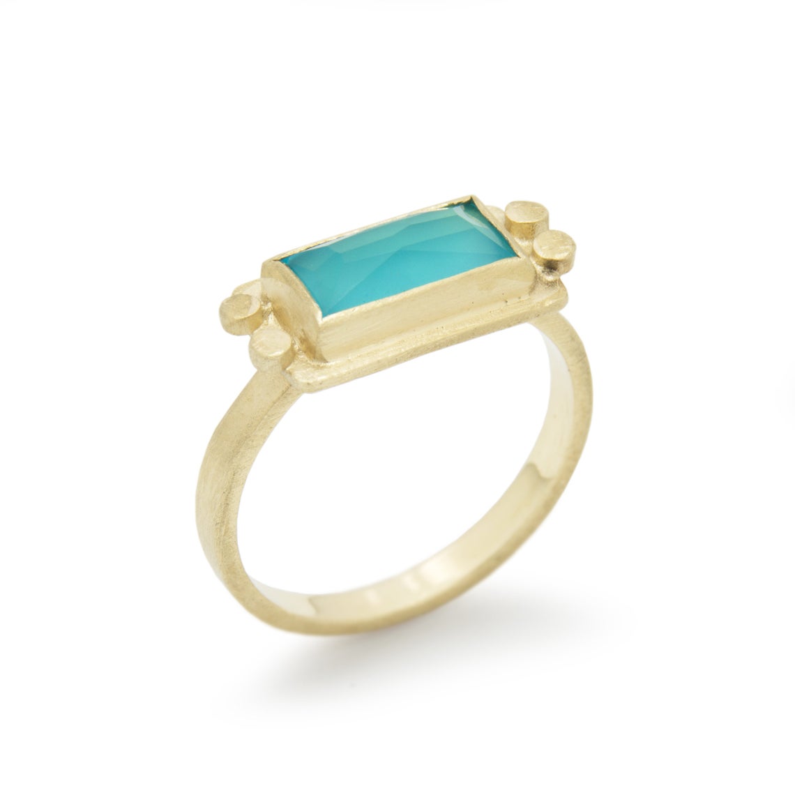 RG1871 Square Matte Gold Ring with Ocean Blue Quartz