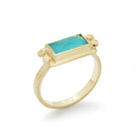 RG1871 Square Matte Gold Ring with Ocean Blue Quartz