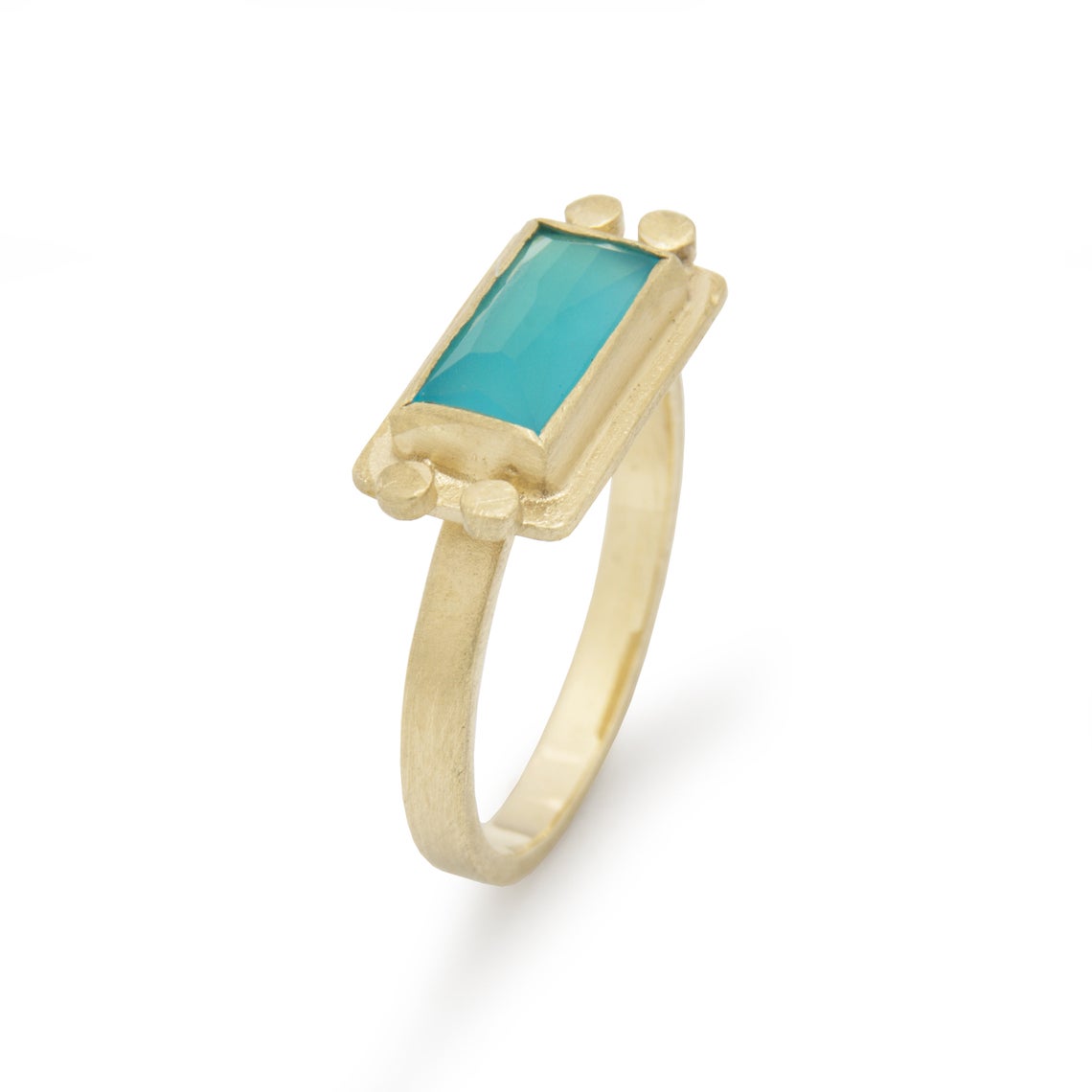 RG1871 Square Matte Gold Ring with Ocean Blue Quartz