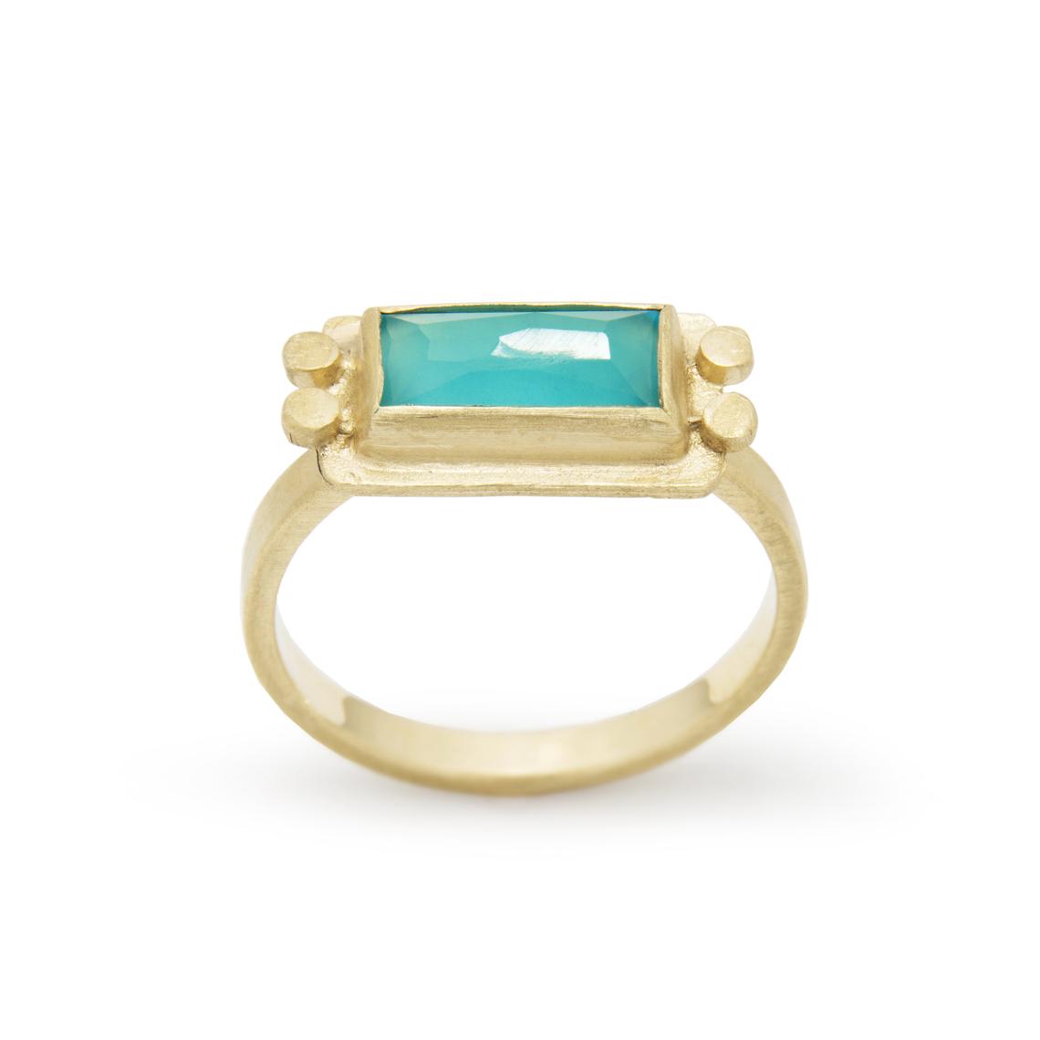 RG1871 Square Matte Gold Ring with Ocean Blue Quartz