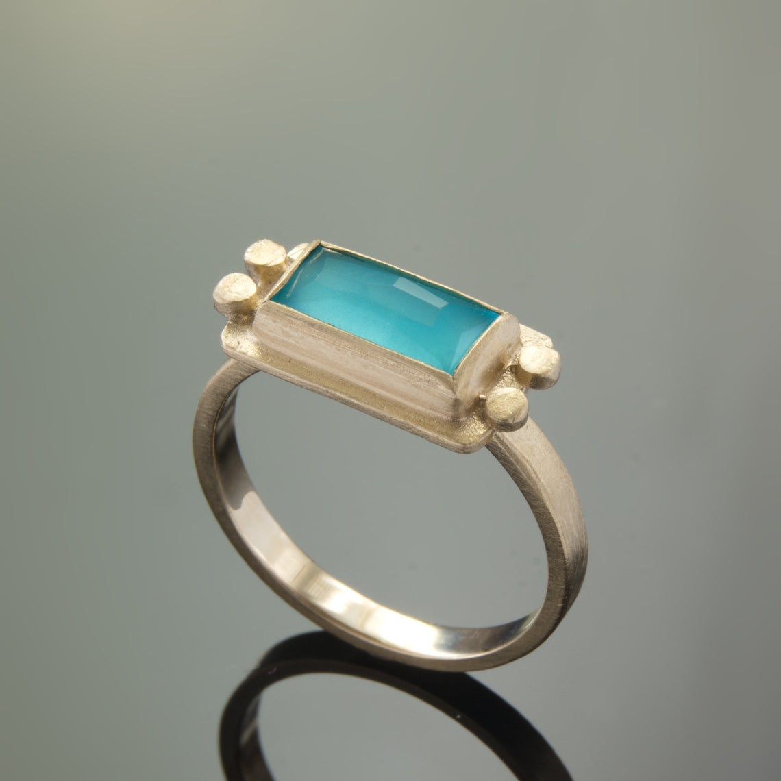 RG1871 Square Matte Gold Ring with Ocean Blue Quartz