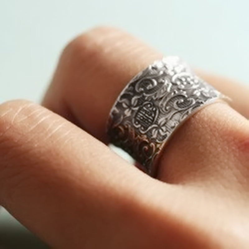 R1209S Silver flowers wedding band