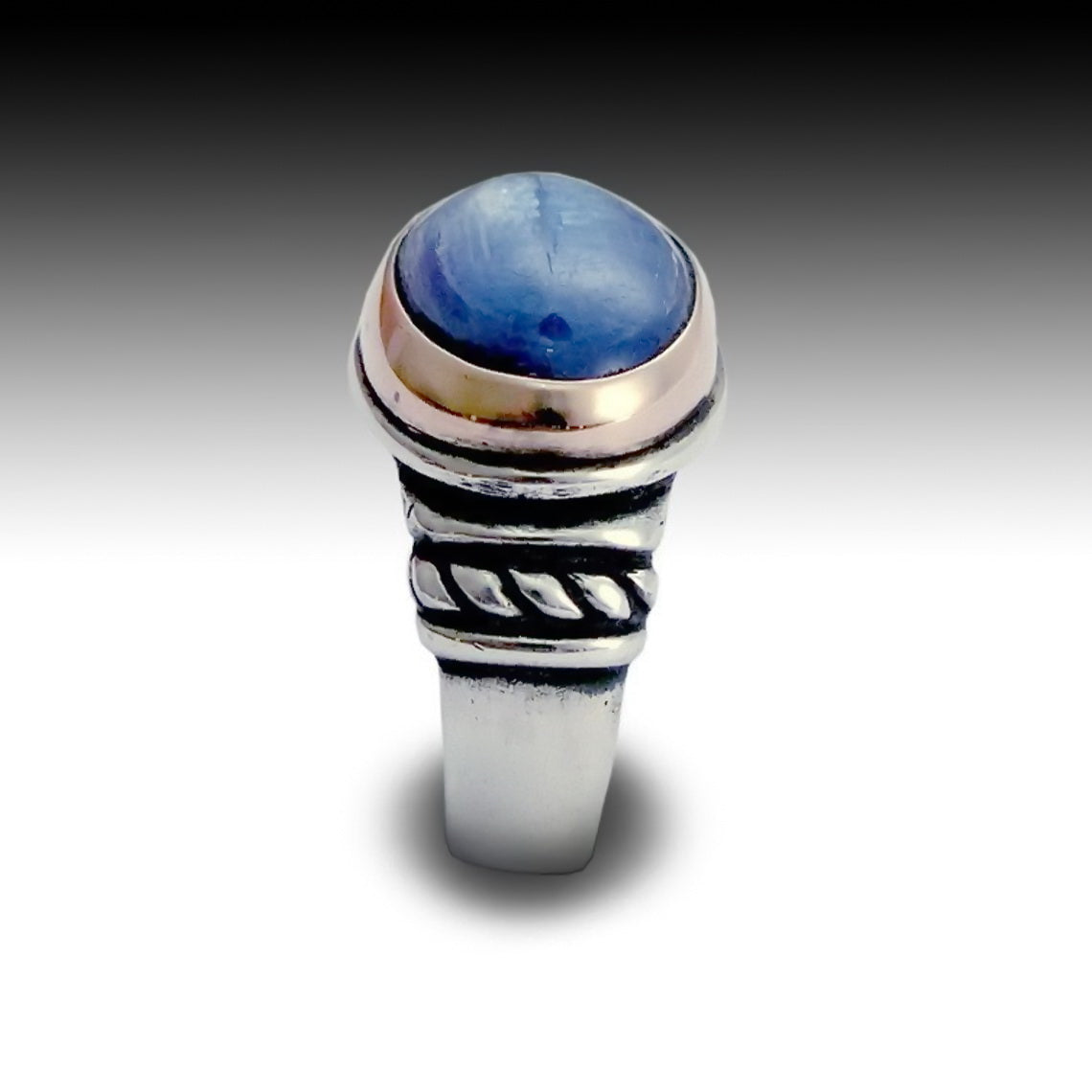 R1497 Large bohemian ring with blue Kyanite