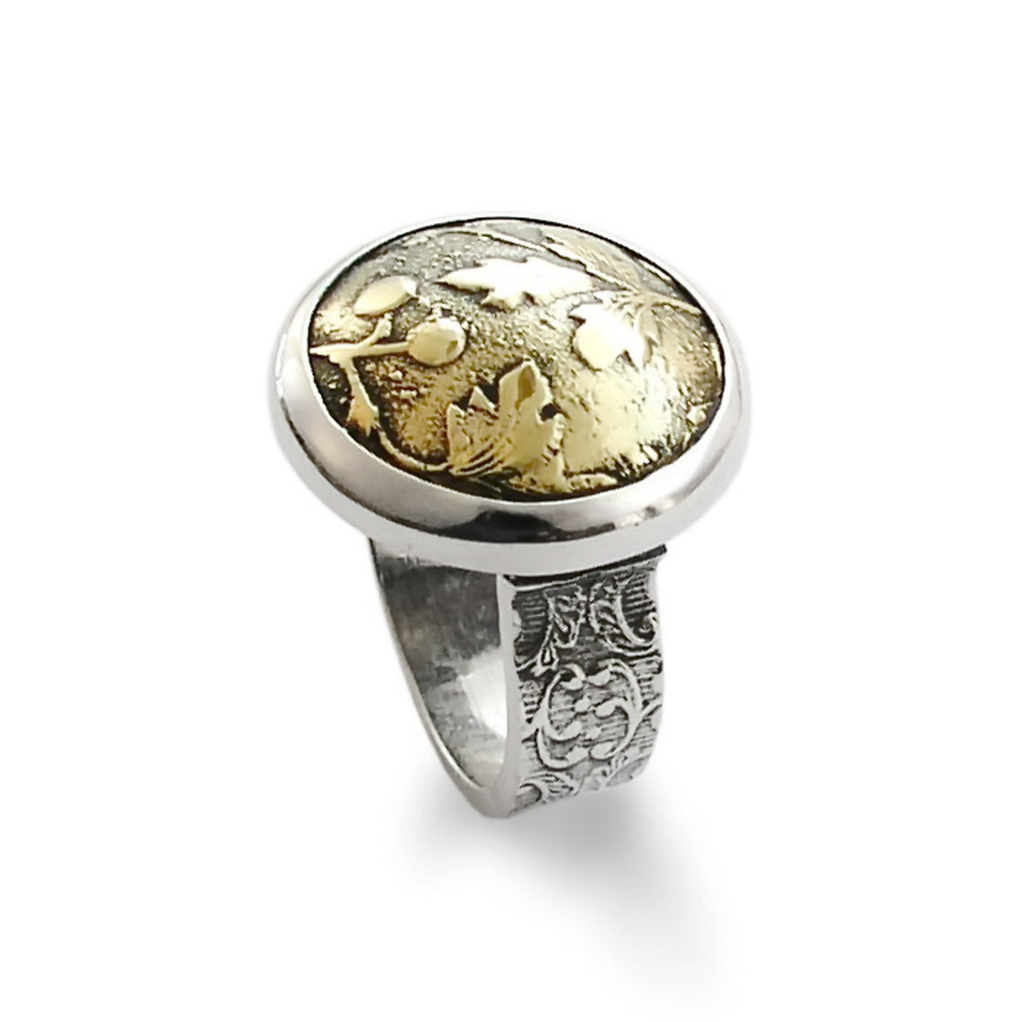 R1780 Brass and silver leaves ring