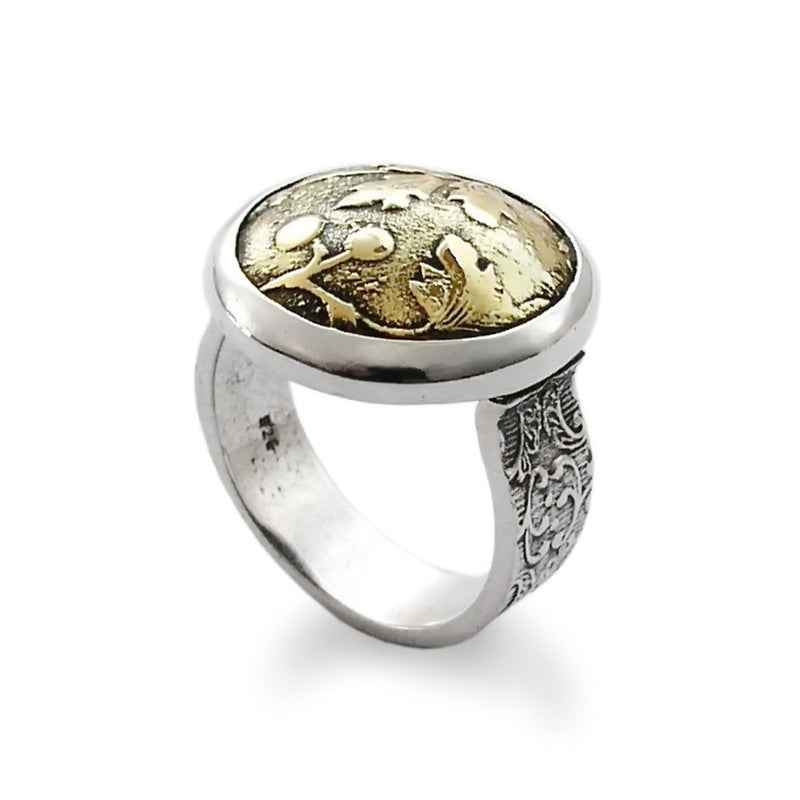 R1780 Brass and silver leaves ring