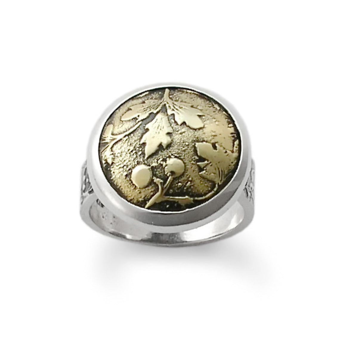 R1780 Brass and silver leaves ring