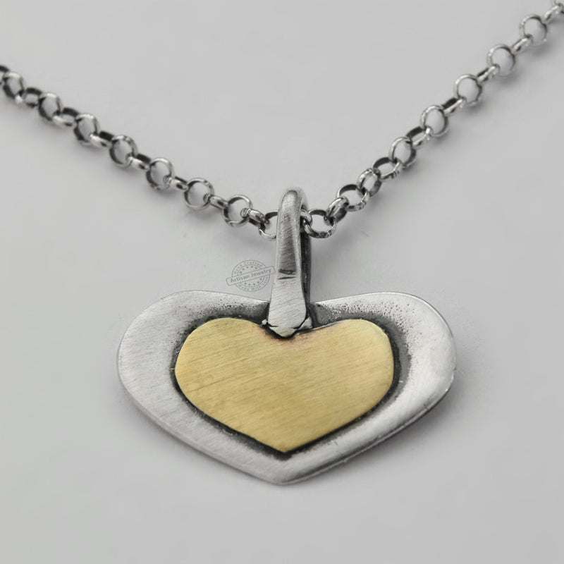 N4516A Rustic mixed metals heart necklace