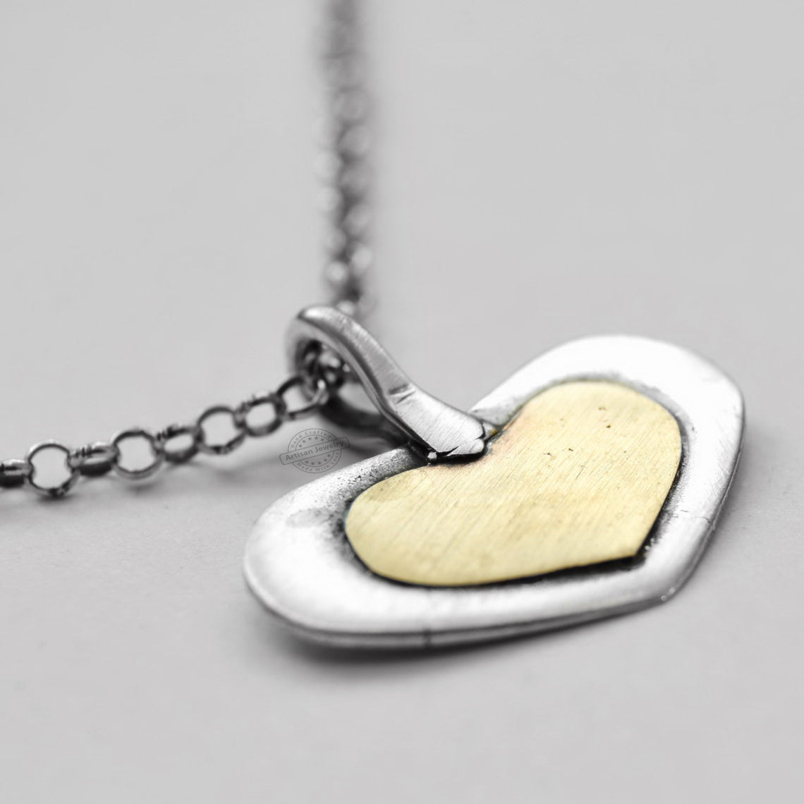 N4516A Rustic mixed metals heart necklace