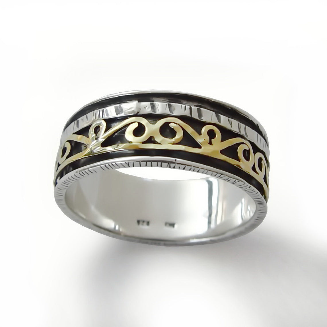 R1362 Gold spiral spinner men ring