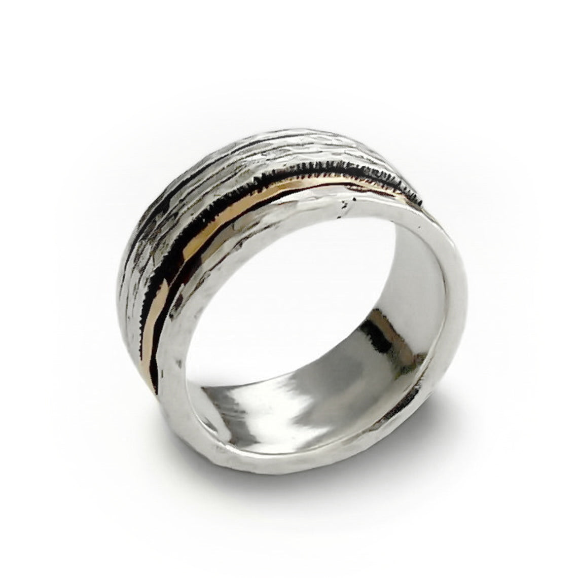 R1738C Rustic Ring with Rose Gold and Silver Spinners