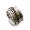 R1075L-2 Two Tone Rustic Ring with Garnet