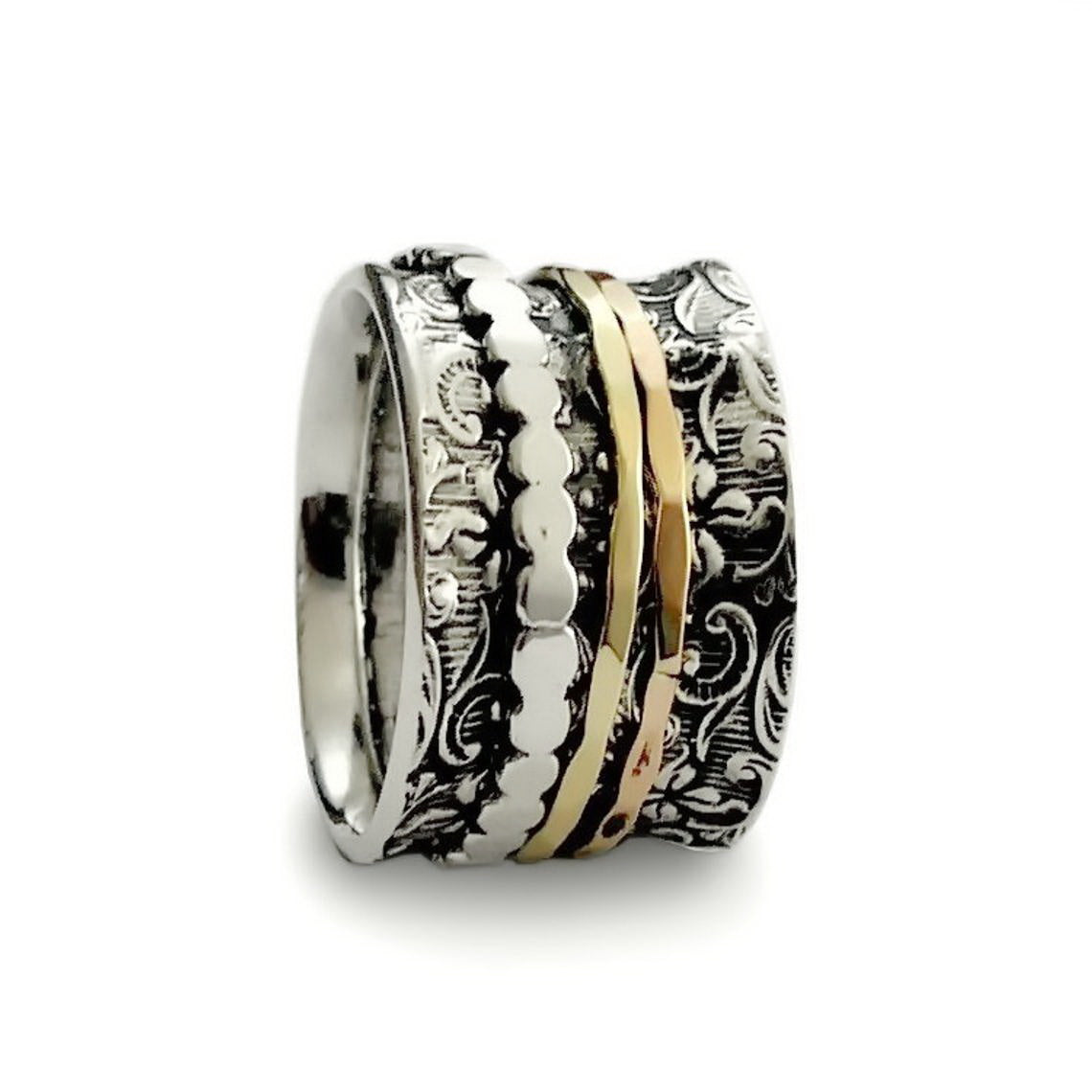 R1209H Filigree mixed metals spinner ring for woman