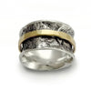R1076D Rustic Silver band with gold spinner