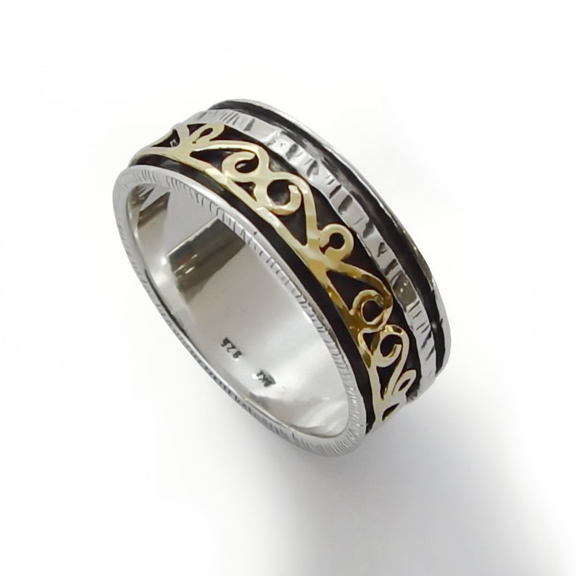 R1362 Gold spiral spinner men ring