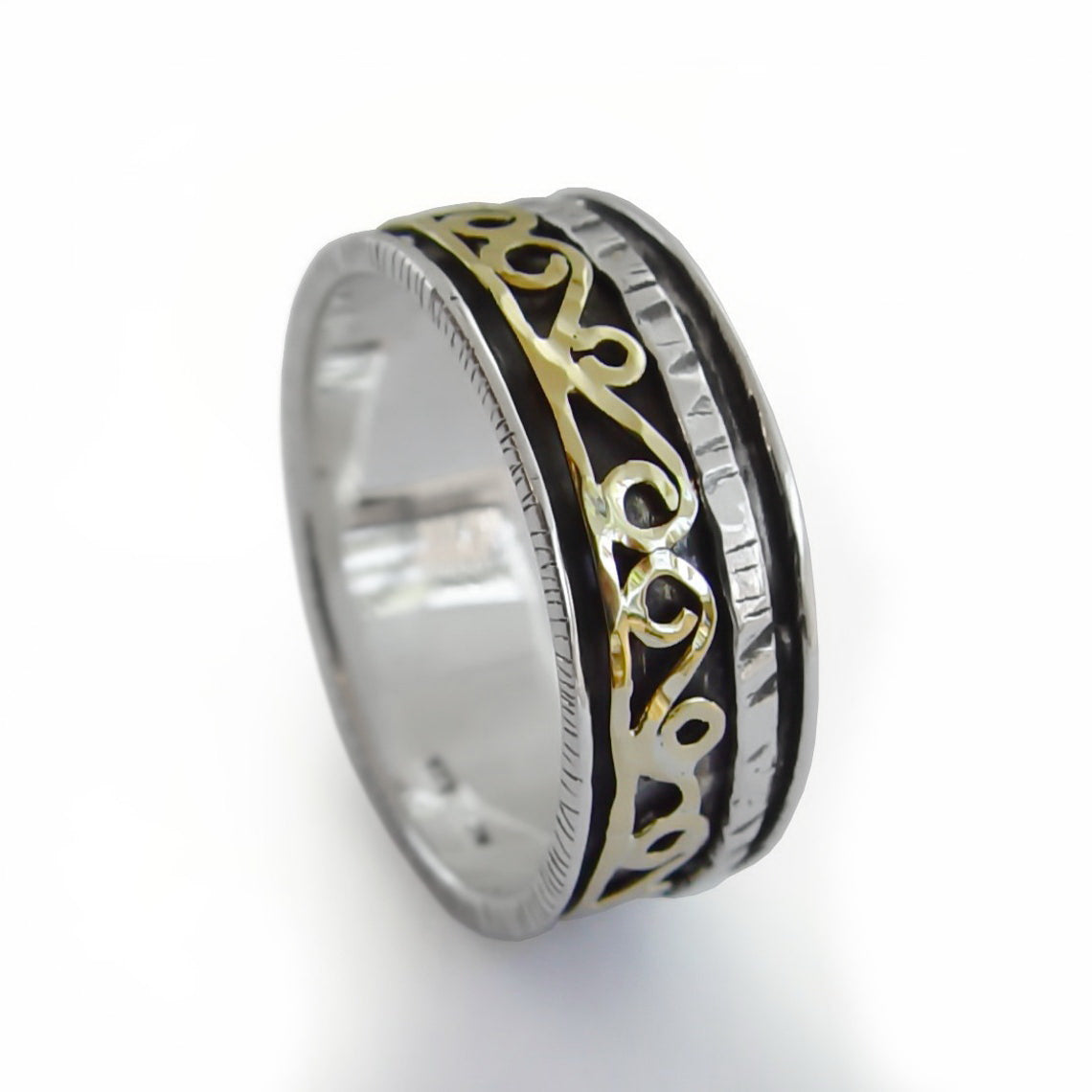 R1362 Gold spiral spinner men ring