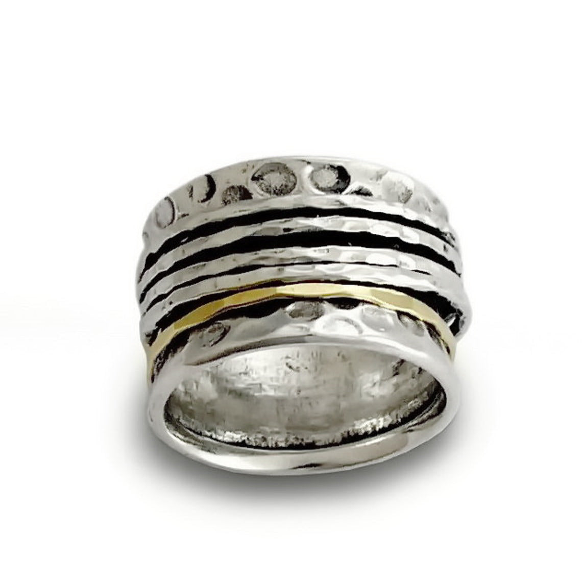 R1734A Wide Textured Silver Band with 5 Spinners