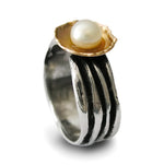 R1344G Organic Two Tone Ring with Freshwater Pearl