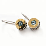 E2088X Small Gold and Silver earrings with Blue Topaz