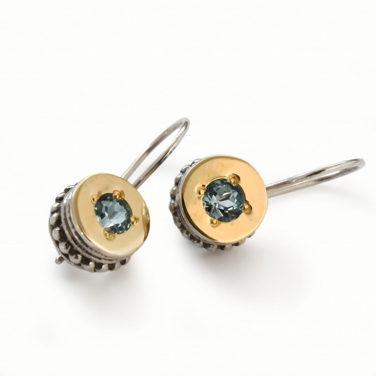 E2088X Small Gold and Silver earrings with Blue Topaz