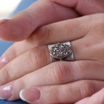 R1367A Hammered silver and Druzy wide ring