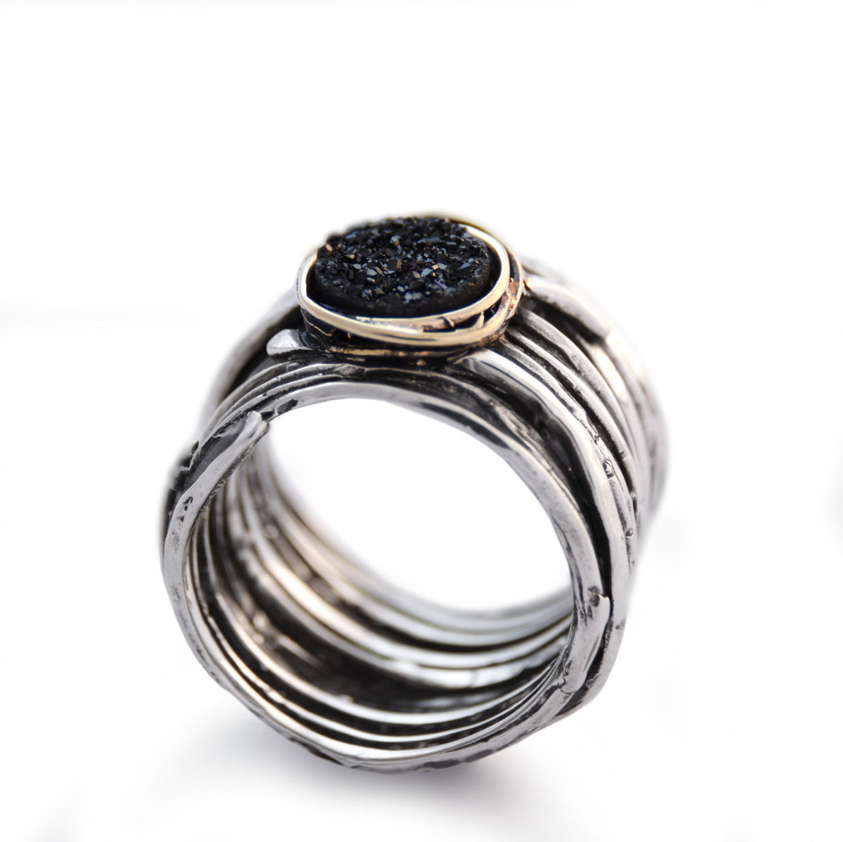 R1505G-1 Mixed metals Druzy wrap ring