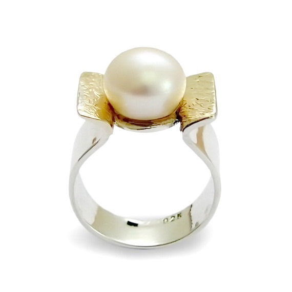 R1531A Pearl Gold and Silver Ring, Sterling silver and 9K yellow gold, Freshwater pearl Ring, Engagement pearl ring, Bridal Jewelry, Statement Gift