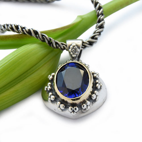 N0461 Sapphire silver and gold pendant necklace
