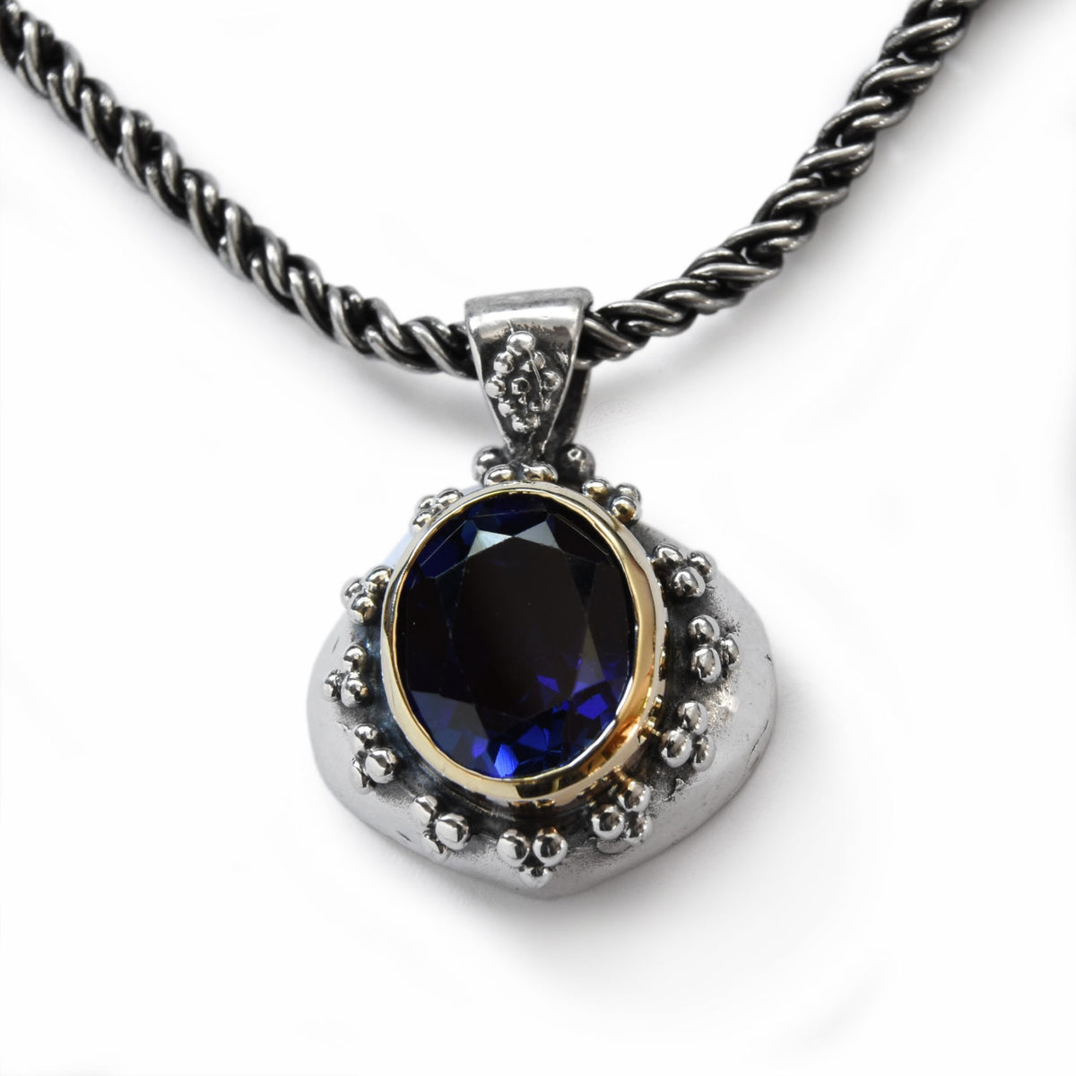 N0461 Sapphire silver and gold pendant necklace