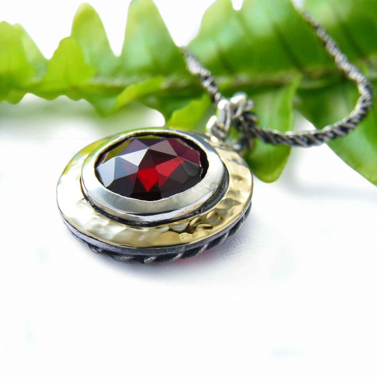 N4443-1 Round Garnet two tone necklace