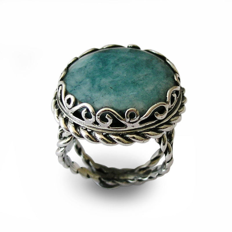R1750 Bohemian Silver ring with Blue Jade