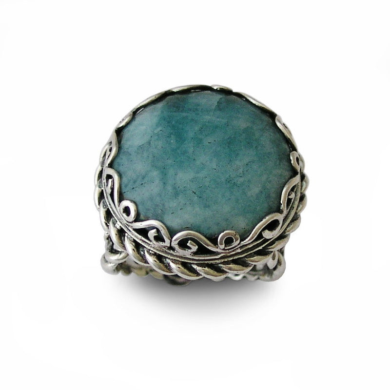 R1750 Bohemian Silver ring with Blue Jade
