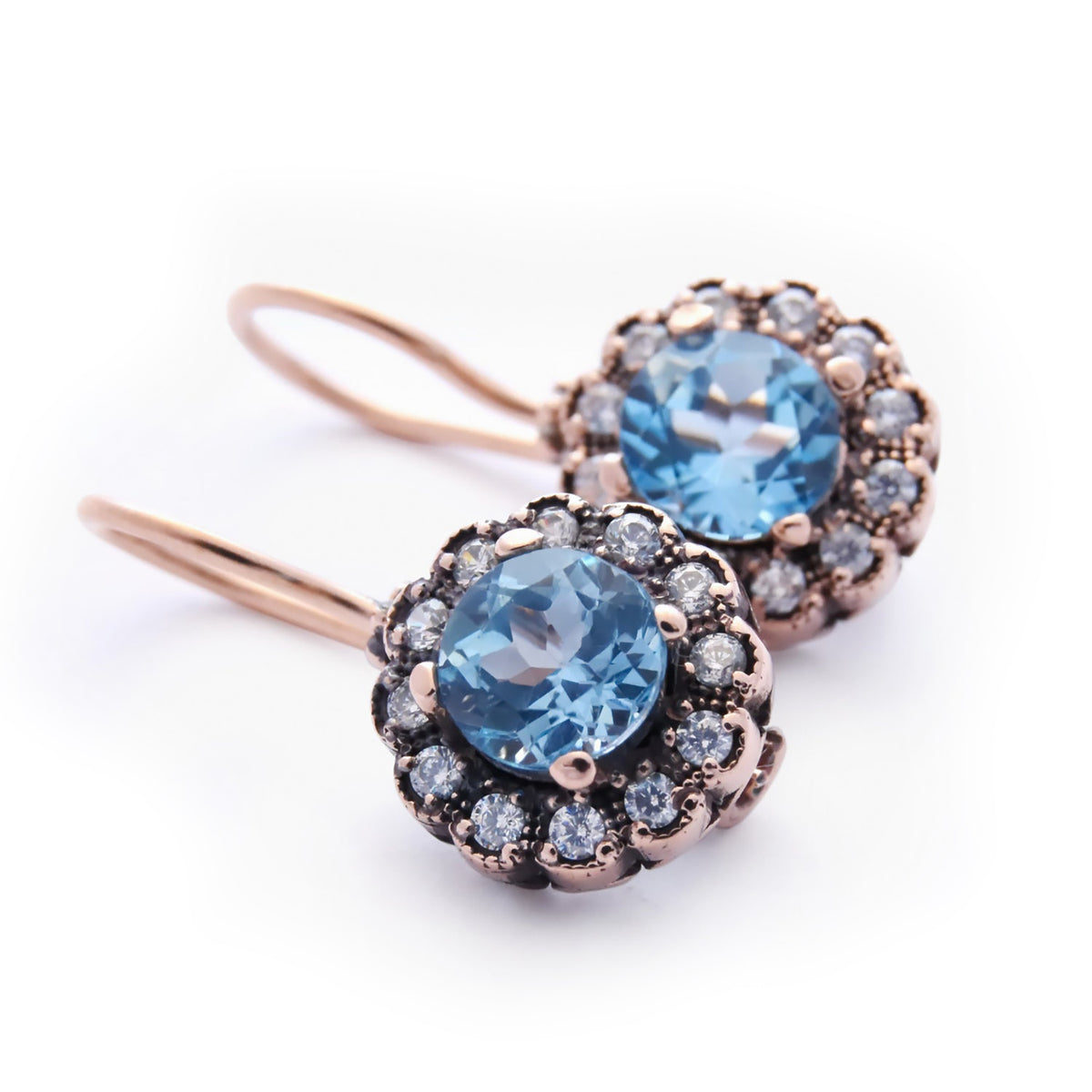 EG2216 Rose Gold Flower Earrings with Blue Topaz