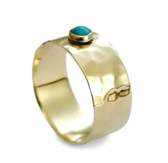 RG0976A Hammered gold band with Turquoise