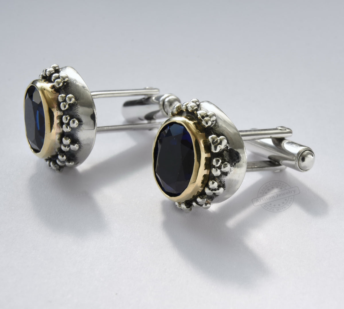 C0238 Sapphire silver and gold cufflinks